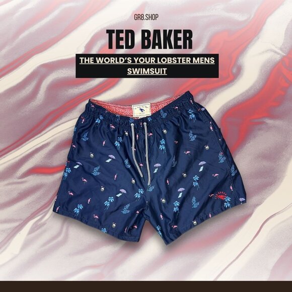 Ted Baker Men's The Worlds Your Lobster Swim Shorts Navy Blue Size M Polyester - Picture 1 of 7